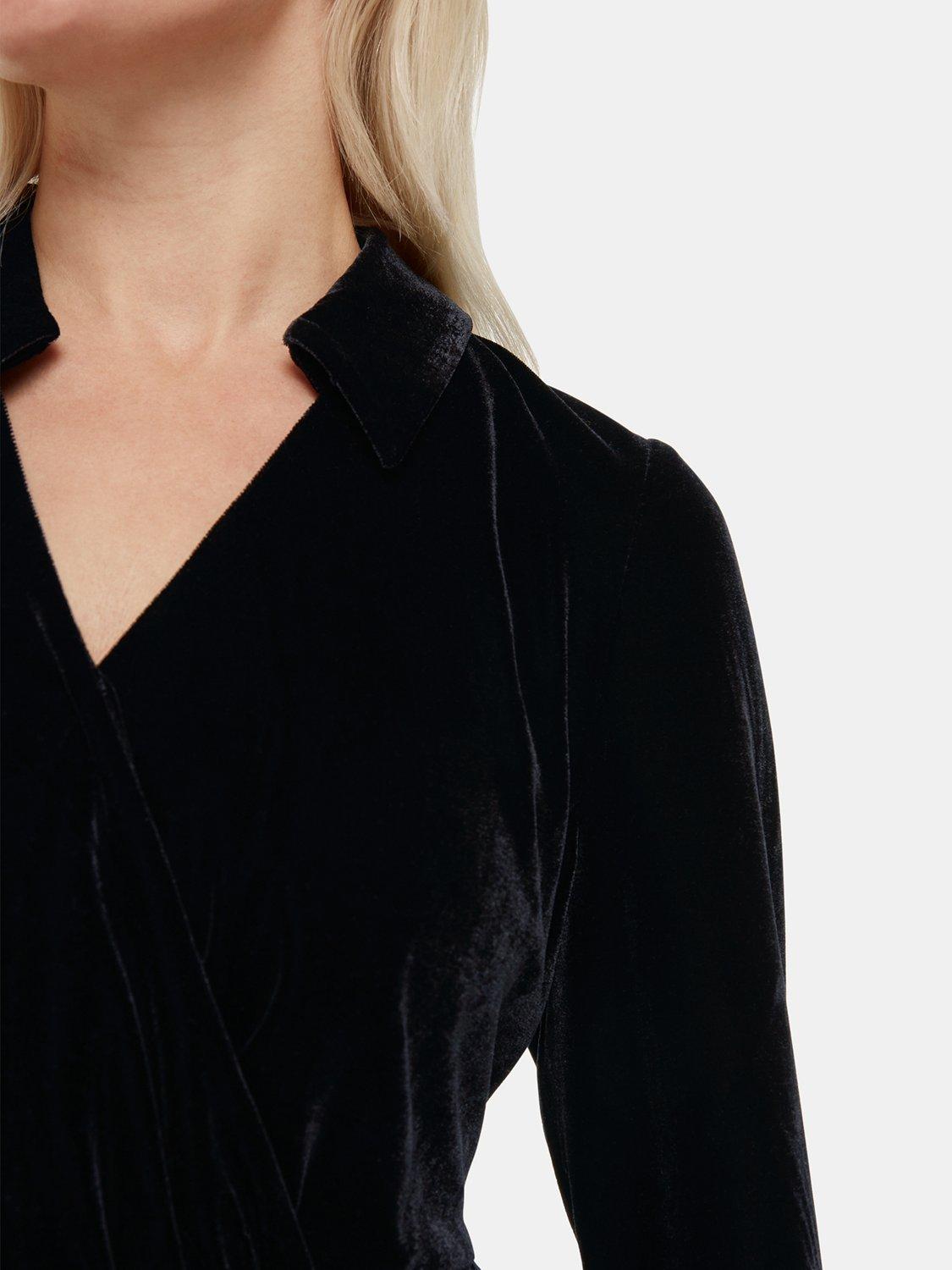 Product image 4 of 5, which shows Whistles Petite Wrap Jersey Velvet Jumpsuit, Black, 6