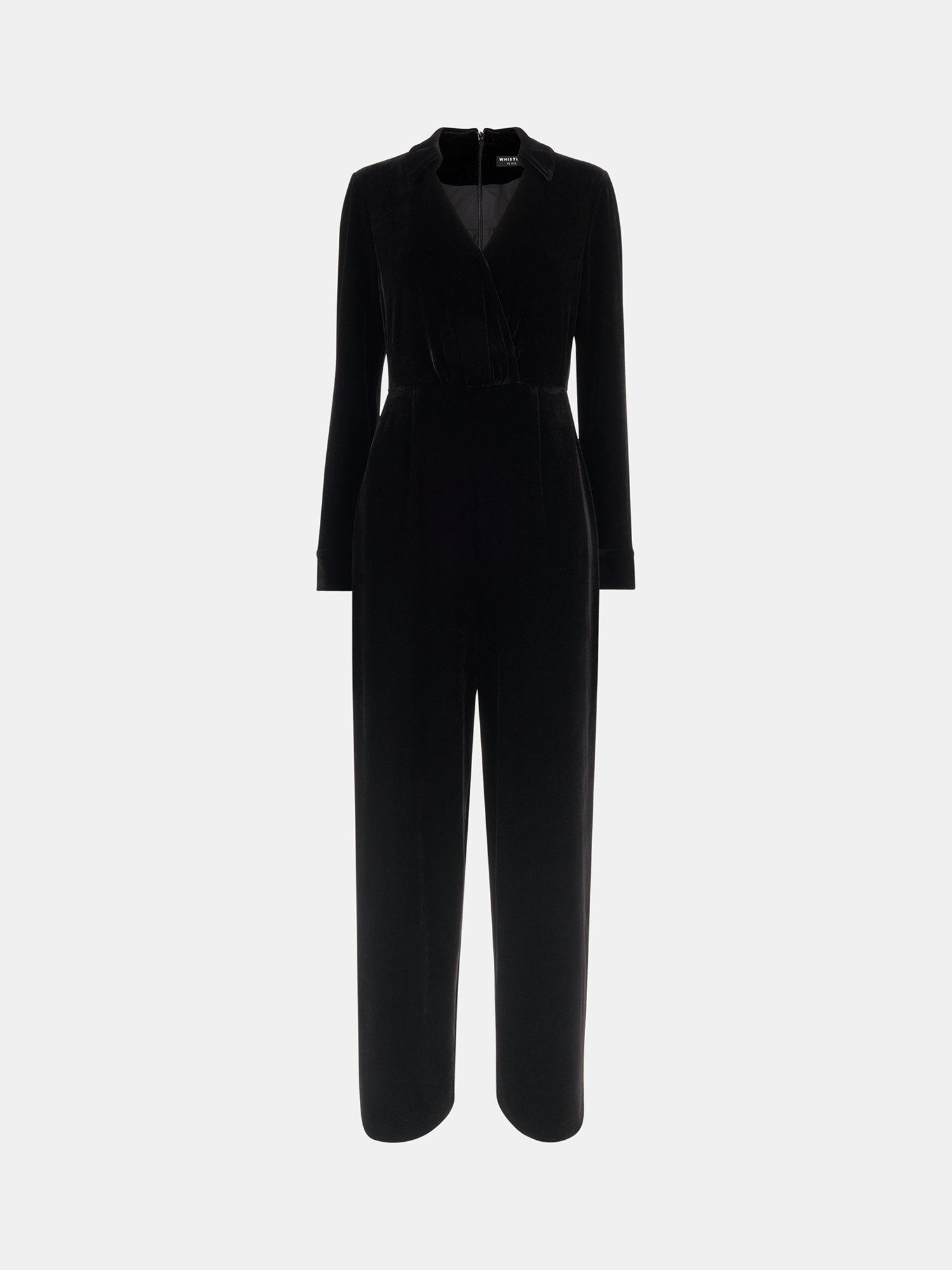 Product image 5 of 5, which shows Whistles Petite Wrap Jersey Velvet Jumpsuit, Black, 6