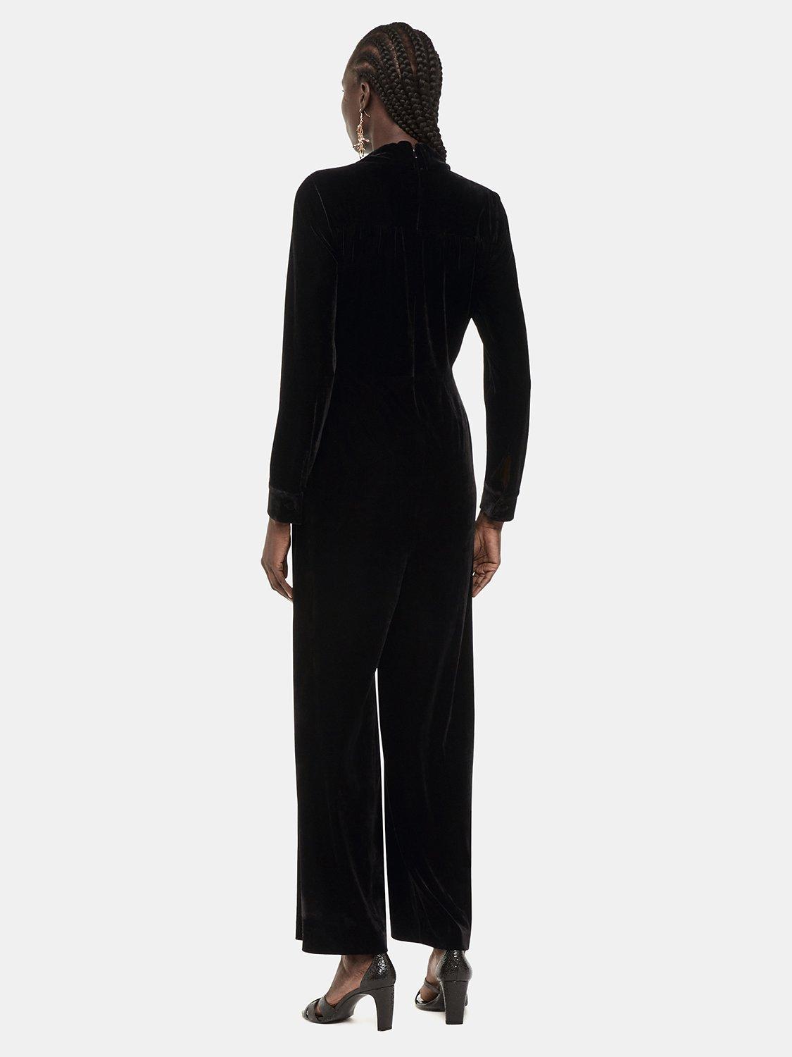Product image 2 of 5, which shows Whistles Wrap Jersey Velvet Jumpsuit, Black, 6