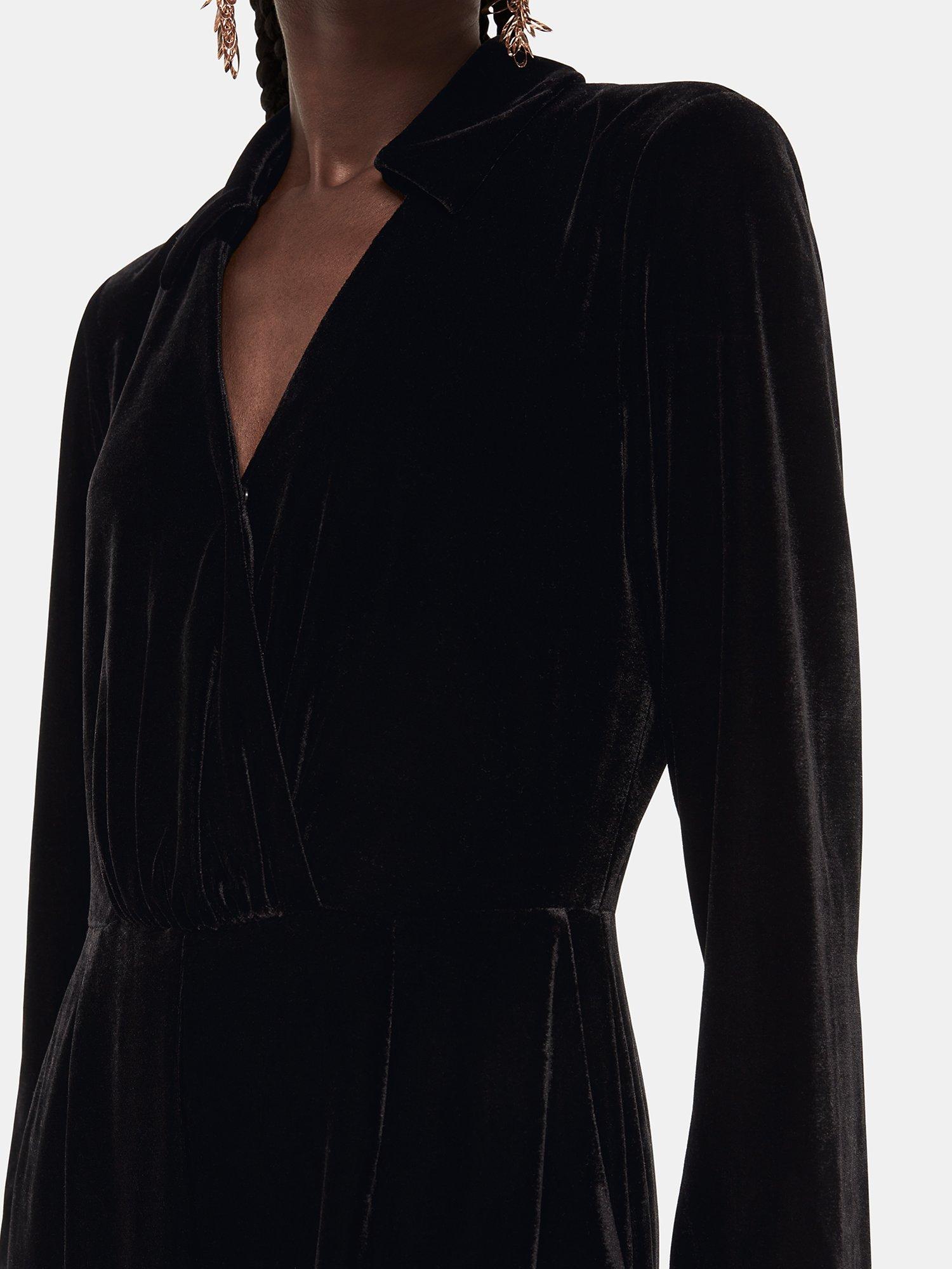 Product image 4 of 5, which shows Whistles Wrap Jersey Velvet Jumpsuit, Black, 6