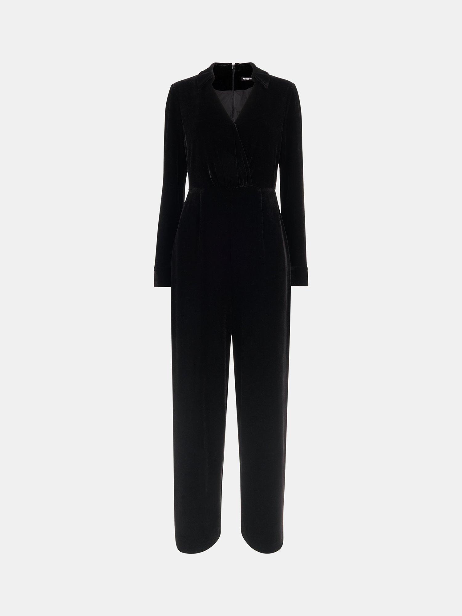 Product image 5 of 5, which shows Whistles Wrap Jersey Velvet Jumpsuit, Black, 6