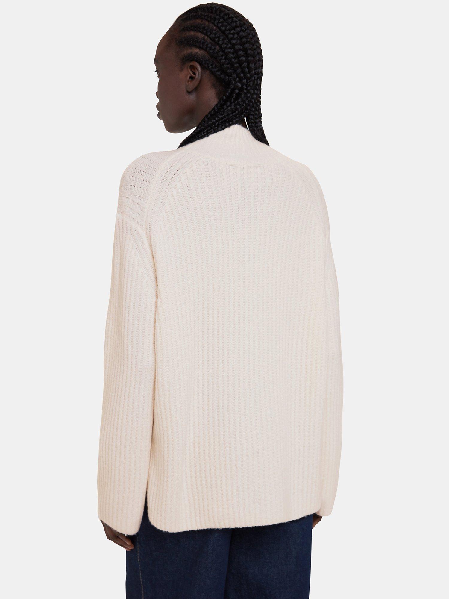 Product image 2 of 5, which shows Whistles Wool Mix Ribbed Funnel Neck Jumper, Ivory, L