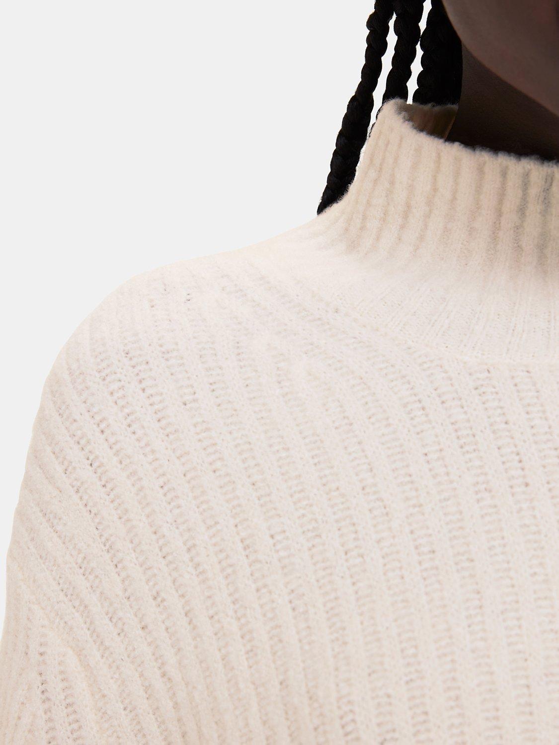 Product image 3 of 5, which shows Whistles Wool Mix Ribbed Funnel Neck Jumper, Ivory, L