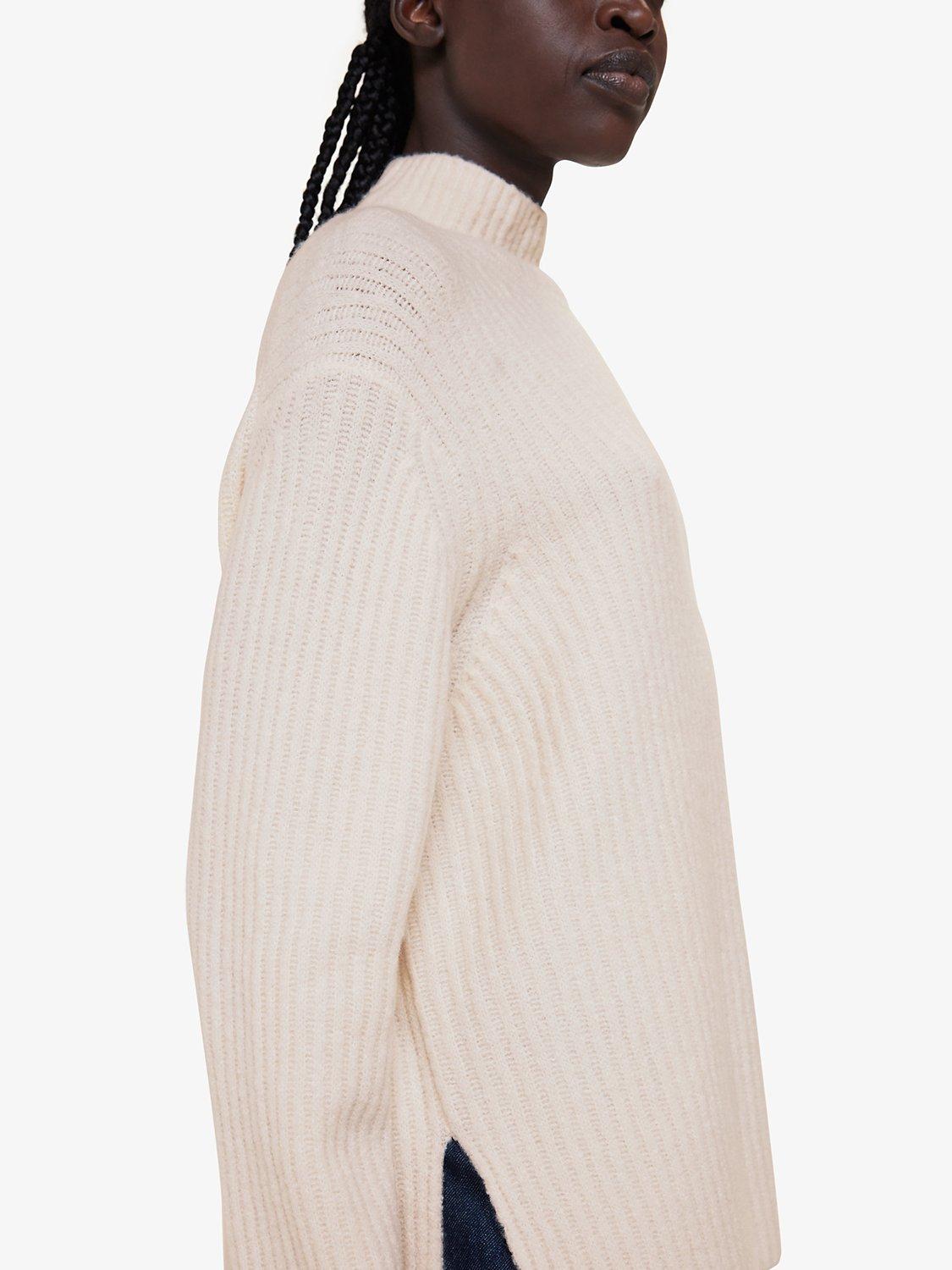 Product image 4 of 5, which shows Whistles Wool Mix Ribbed Funnel Neck Jumper, Ivory, L