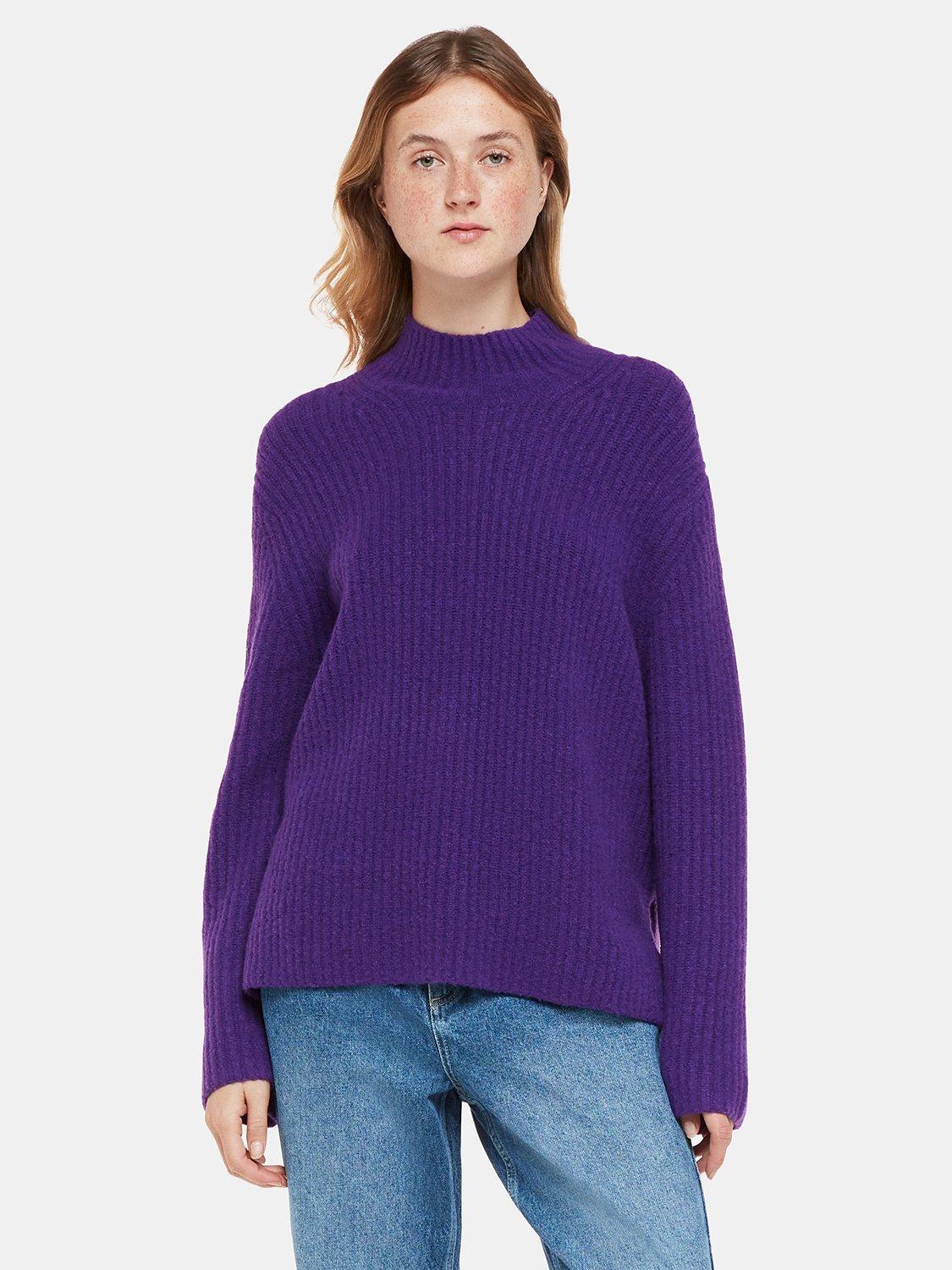 Whistles Wool Mix Ribbed Funnel Neck Jumper, Purple, XL