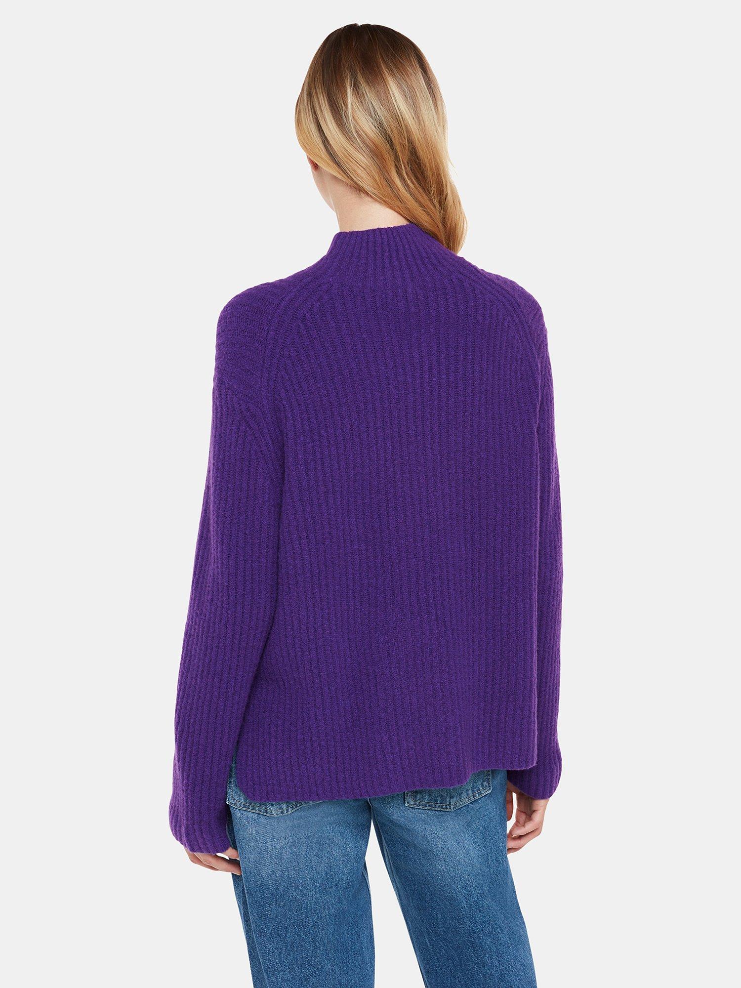 Whistles Wool Mix Ribbed Funnel Neck Jumper, Purple, XL