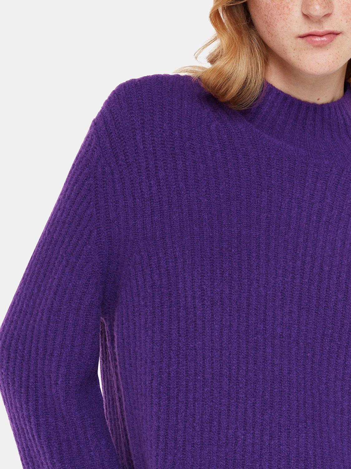 Product image 4 of 6, which shows Whistles Wool Mix Ribbed Funnel Neck Jumper, Purple, XS