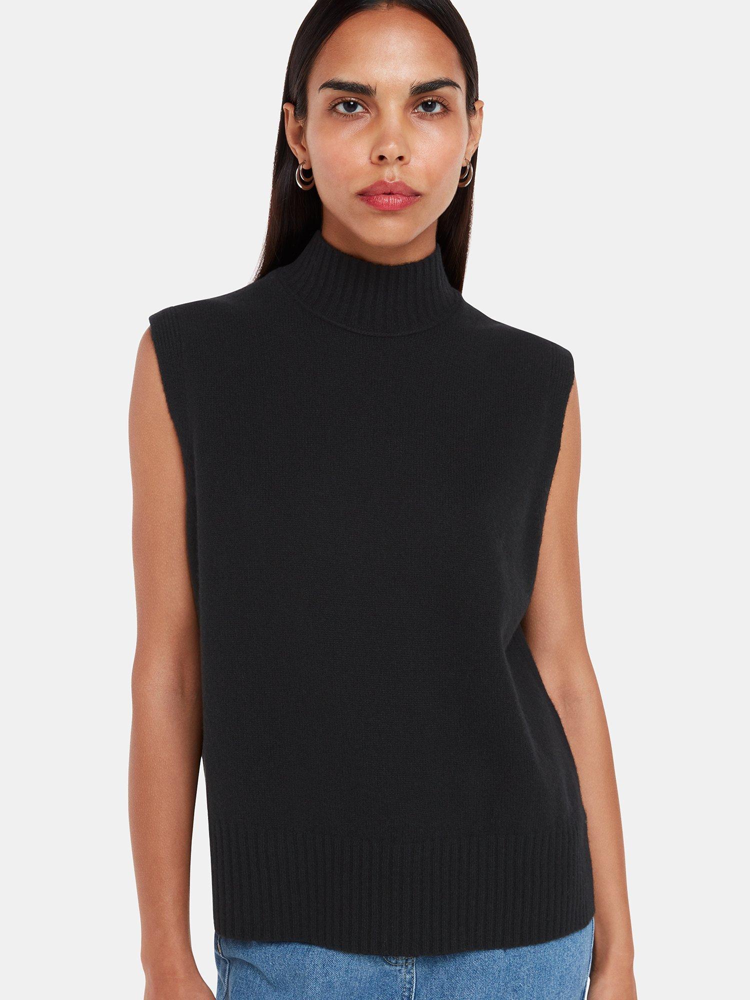 Product image 1 of 5, which shows Whistles Funnel Neck Wool Tank Top, Black, M