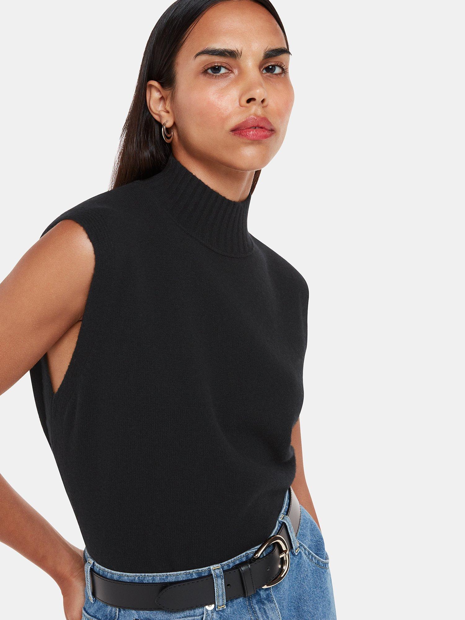 Product image 3 of 5, which shows Whistles Funnel Neck Wool Tank Top, Black, M