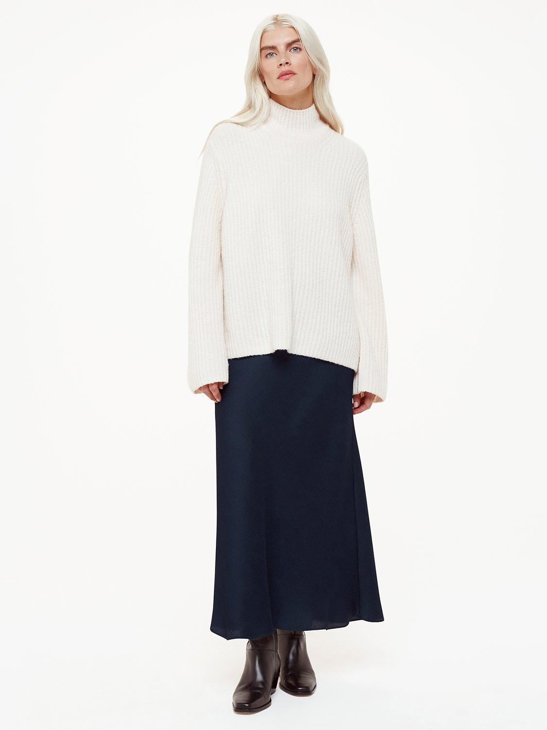 Product image 1 of 5, which shows Whistles Petite Satin Bias Cut Skirt, Navy, 16
