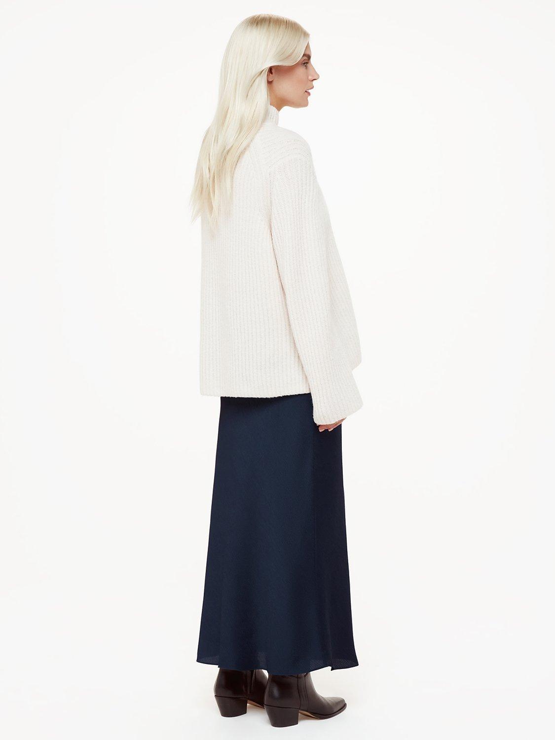 Product image 2 of 5, which shows Whistles Petite Satin Bias Cut Skirt, Navy, 16
