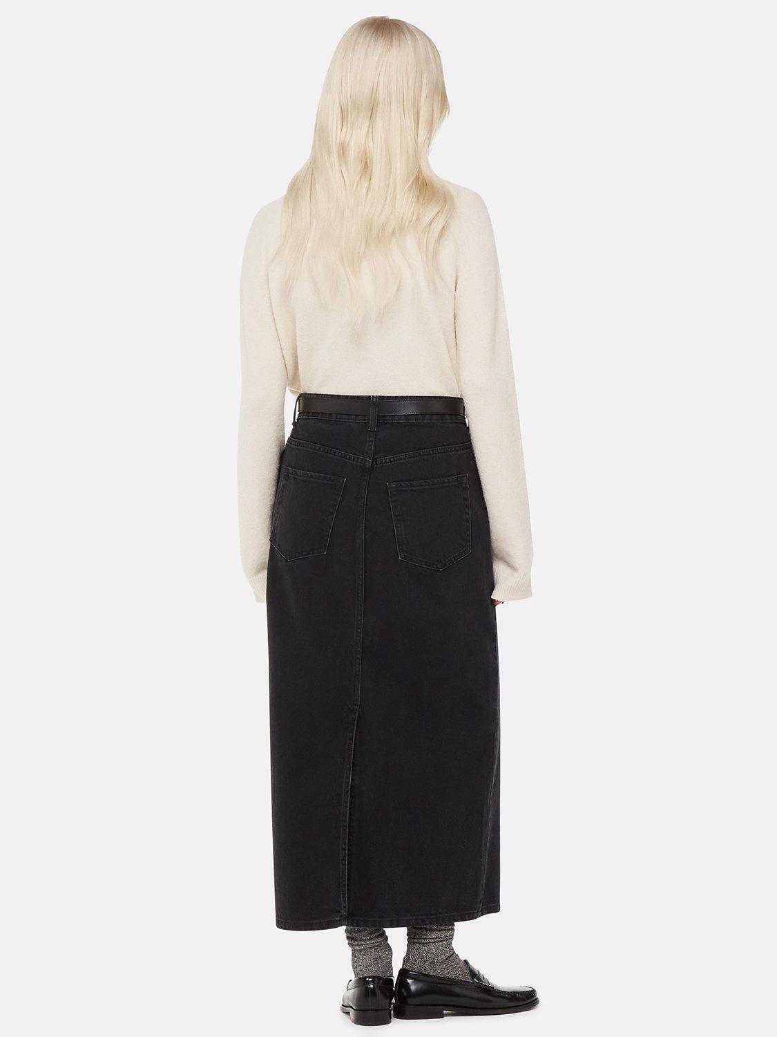 Product image 2 of 5, which shows Whistles Petite Straight Denim Midi Skirt, Washed Black, 10