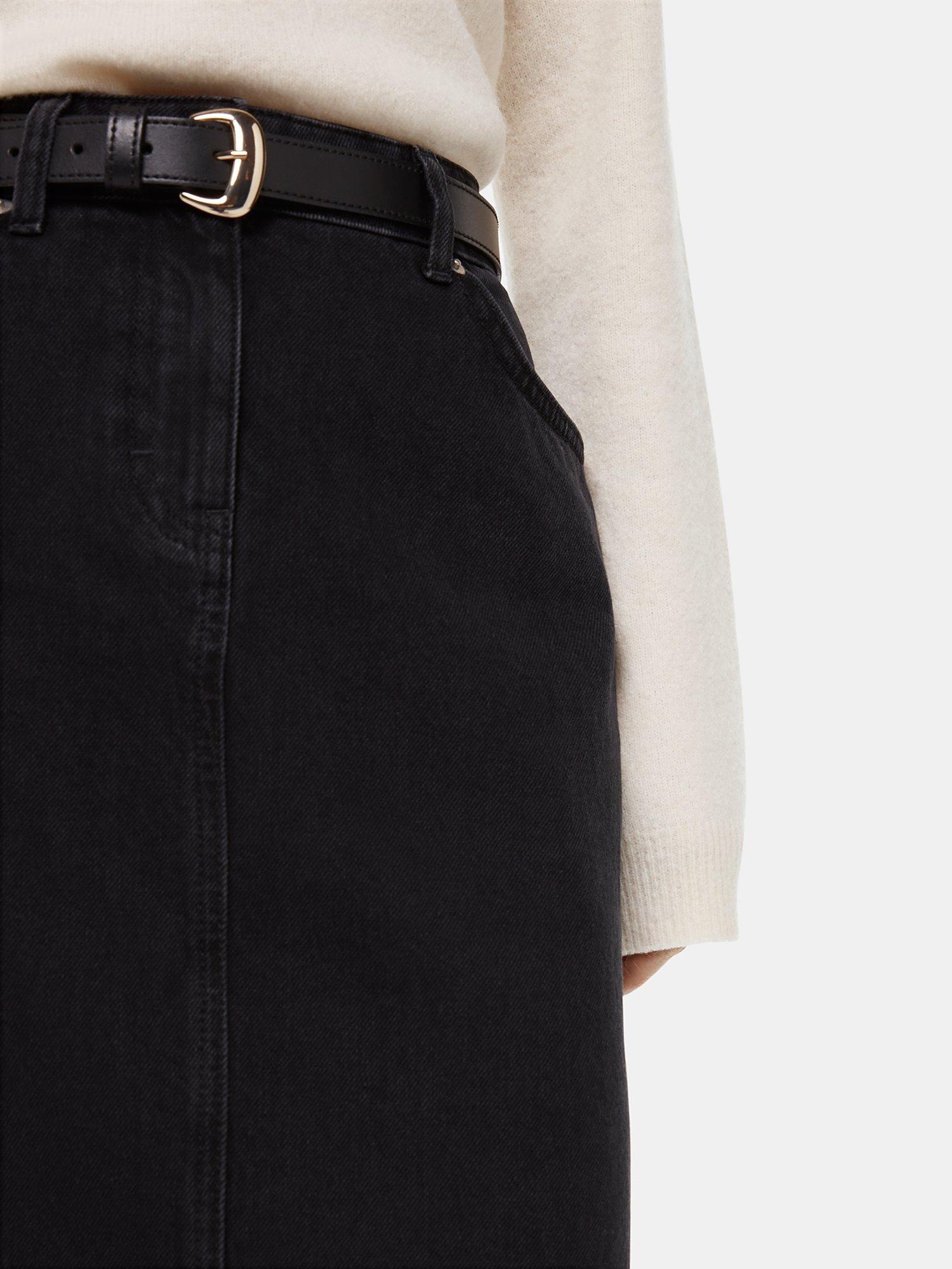 Product image 4 of 5, which shows Whistles Petite Straight Denim Midi Skirt, Washed Black, 10