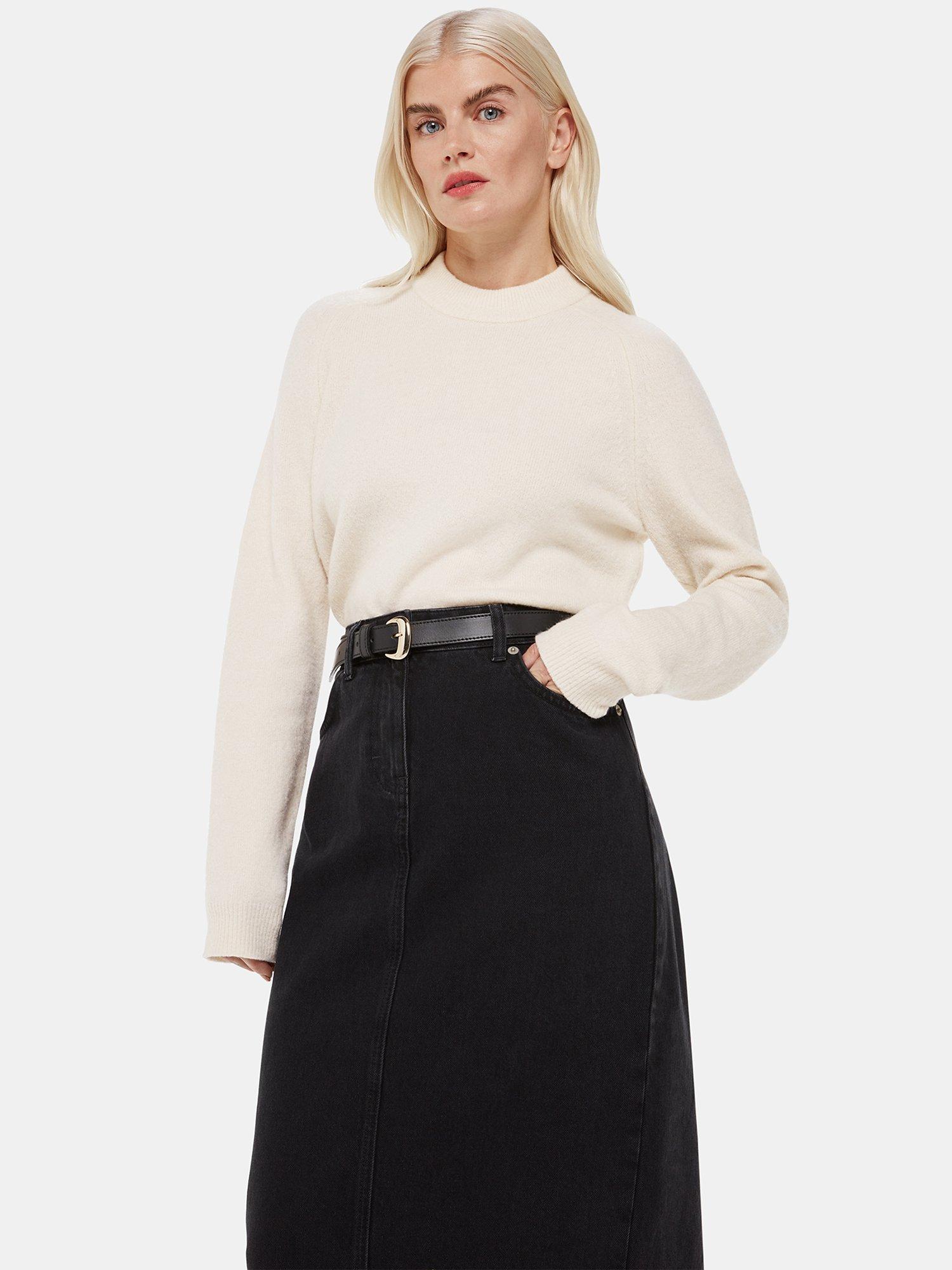 Product image 3 of 5, which shows Whistles Petite Straight Denim Midi Skirt, Washed Black, 10