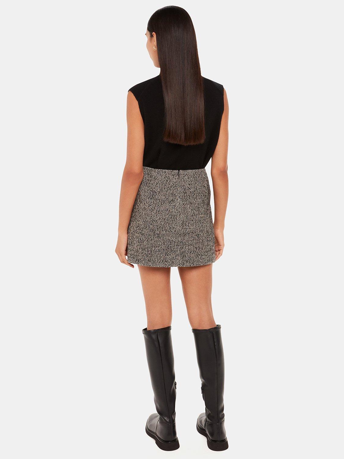 Product image 2 of 6, which shows Whistles Herringbone Wool Blend Mini Skirt, Brown/Multi, 14