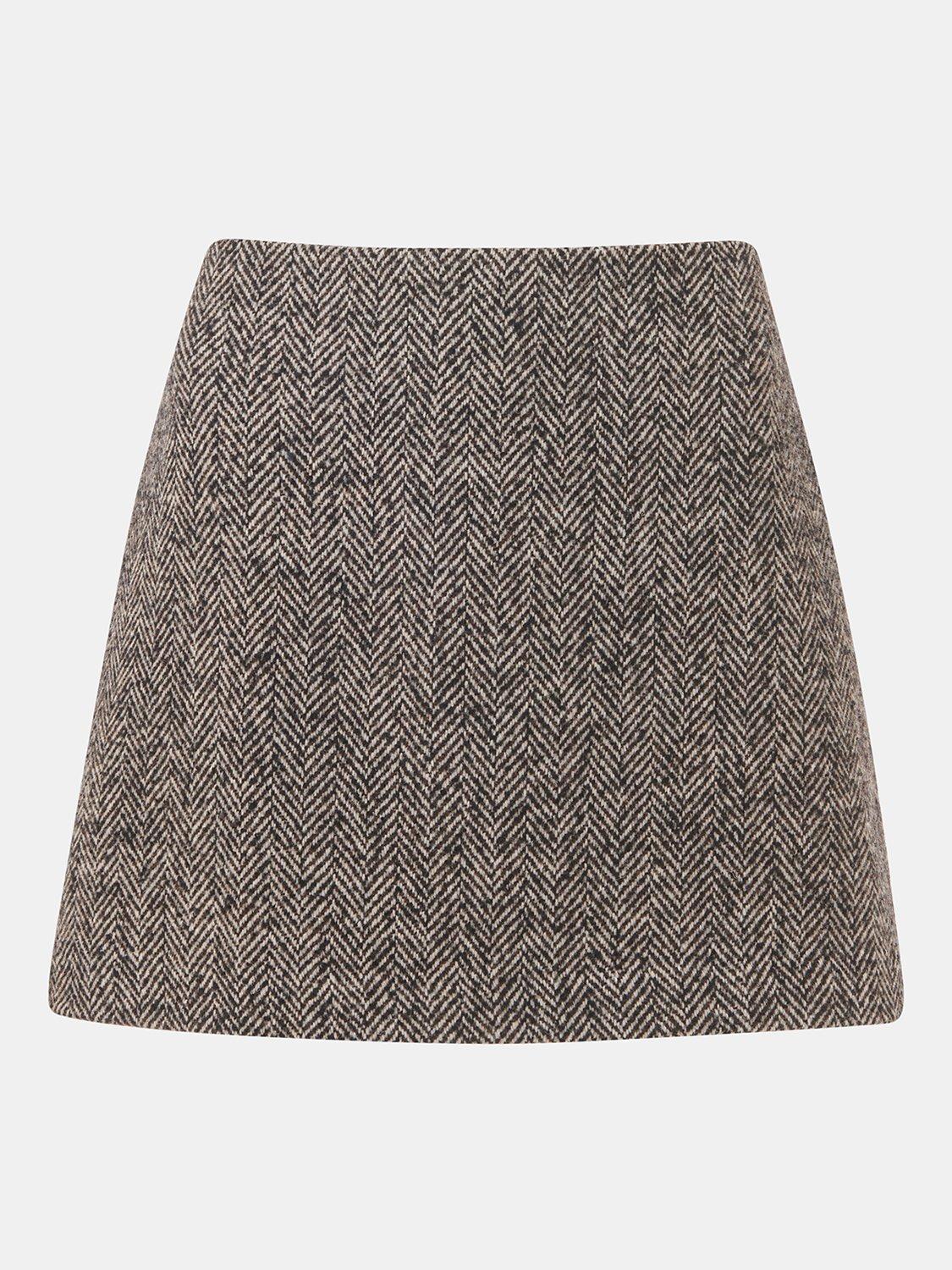Product image 6 of 6, which shows Whistles Herringbone Wool Blend Mini Skirt, Brown/Multi, 14