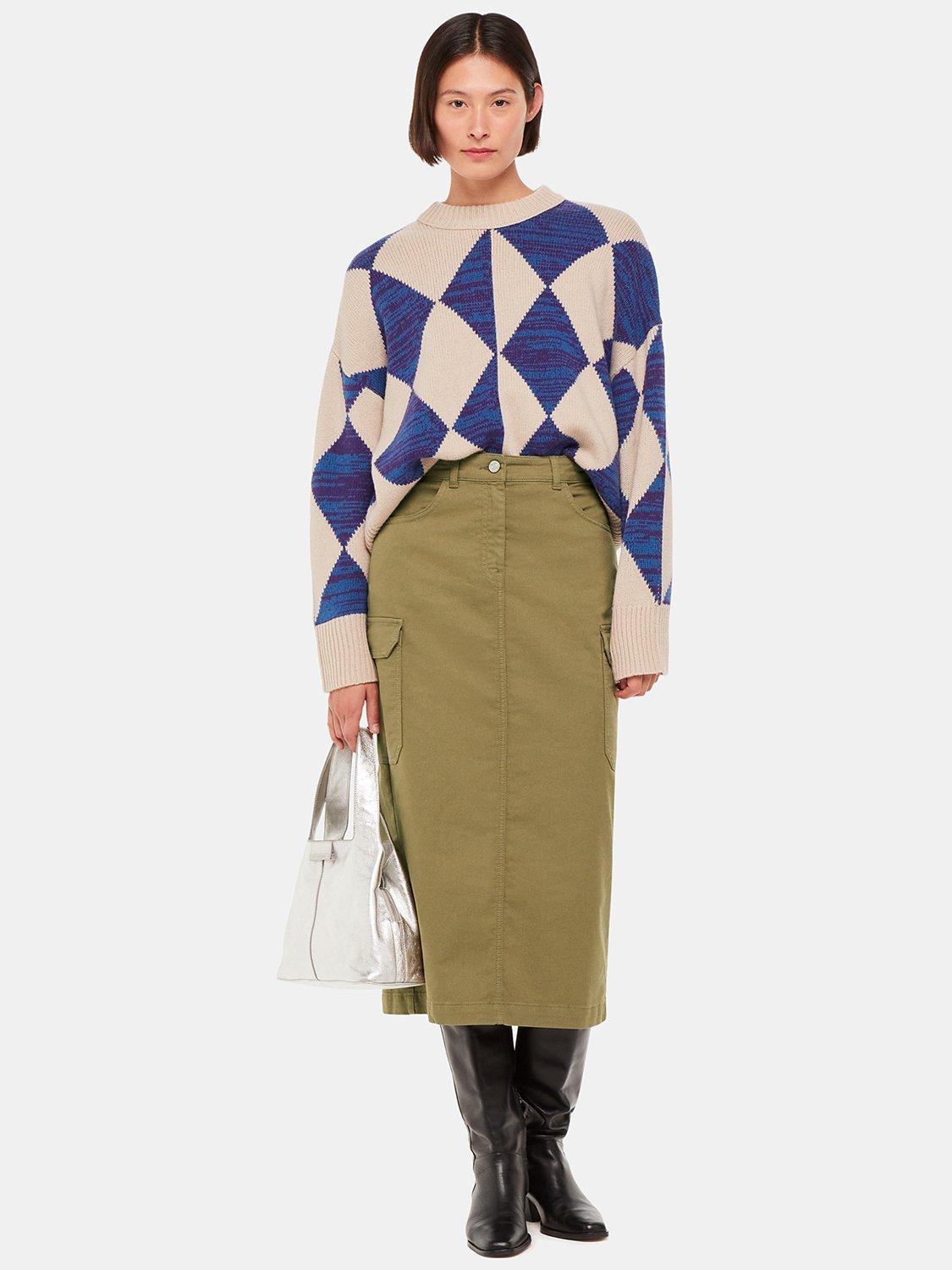 Product image 2 of 6, which shows Whistles Tessa Cargo Midi Skirt, Khaki, 8