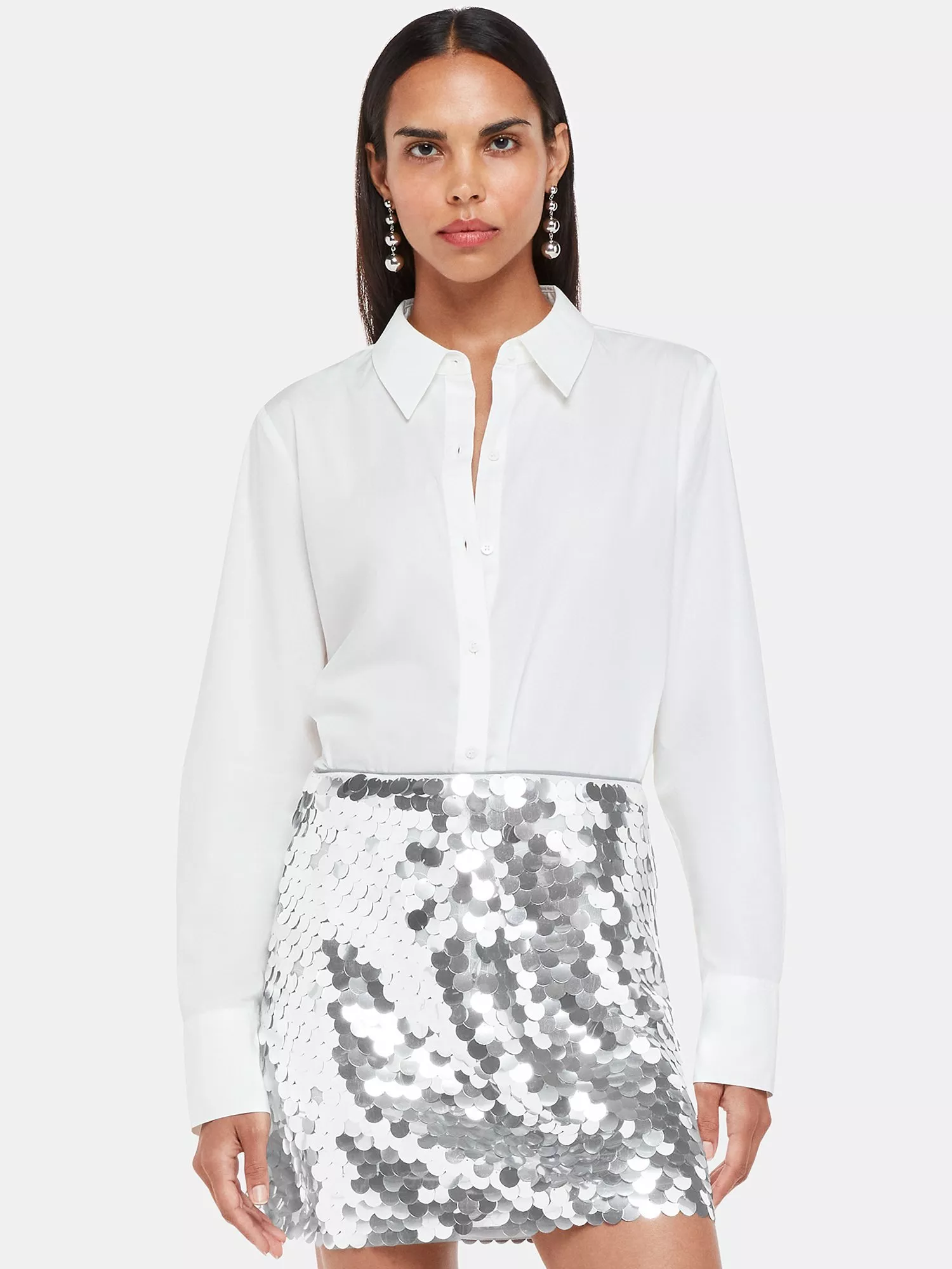 Whistles Sequin Disc Mini Skirt Silver