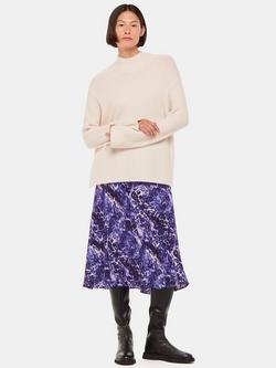 Whistles Glossy Leopard Print Bias Cut Midi Skirt, Purple/Multi, Purple/Multi