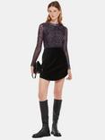 Whistles Velvet Curved Hem Mini Skirt, Black