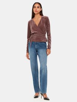 Whistles Velvet Stripe Wrap Top, Chocolate, Chocolate