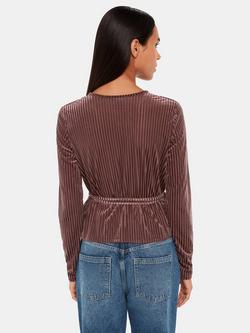 Whistles Velvet Stripe Wrap Top, Chocolate - view 2, Chocolate
