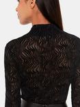 Whistles Squiggle High Neck Mesh Top, Black