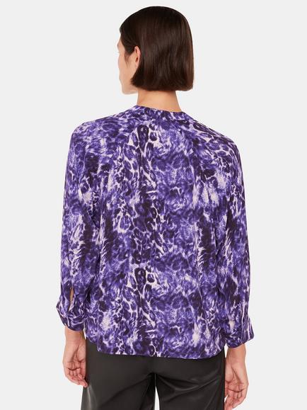 Whistles Glossy Leopard Print Raglan Shirt, Purple/Multi - view 2, Purple/Multi