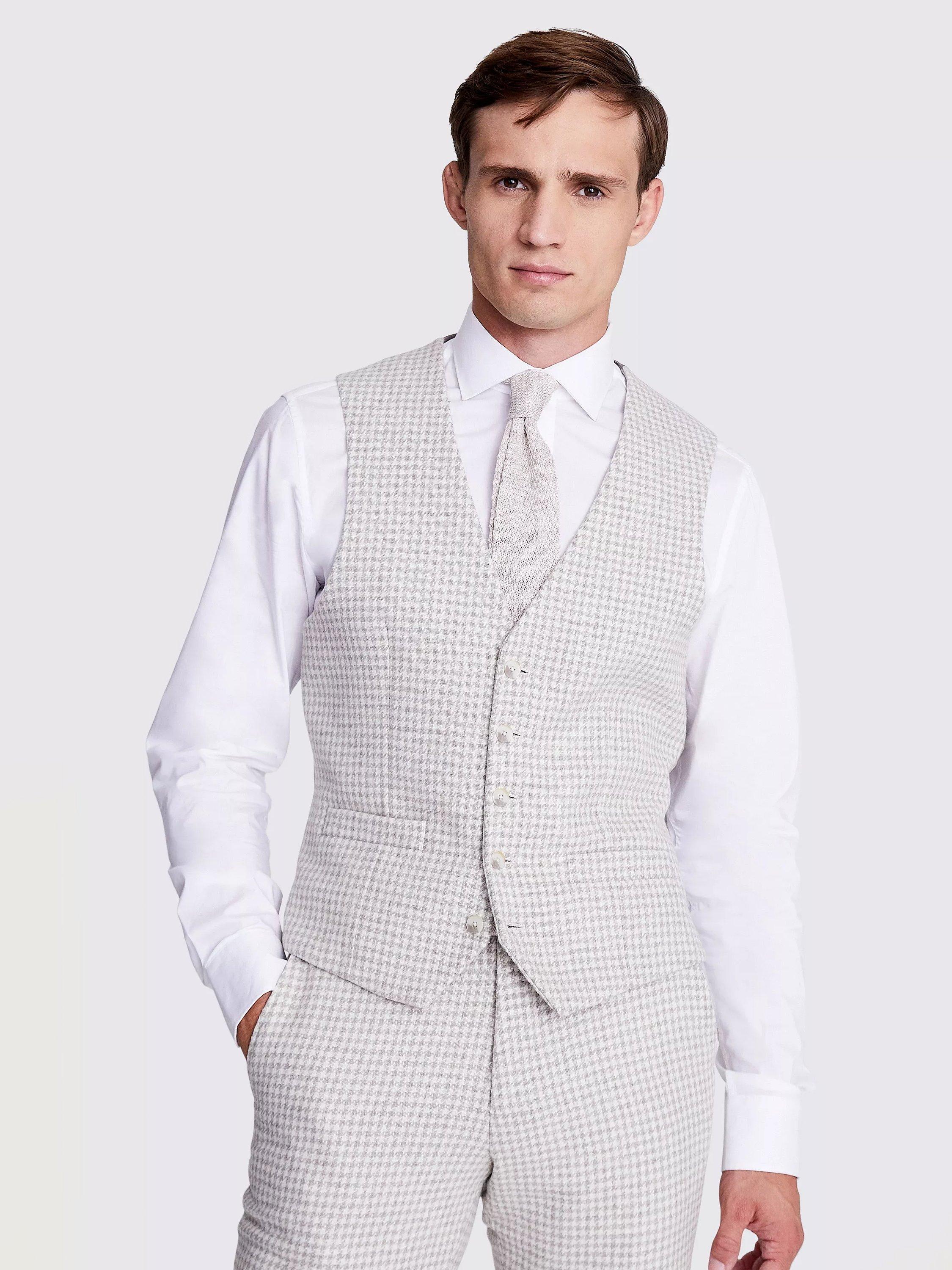 Moss Tailored Fit Houndstooth Tweed Waistcoat, Beige/Stone