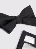 Moss Textured Bow Tie & Pocket Square Set, Black/White