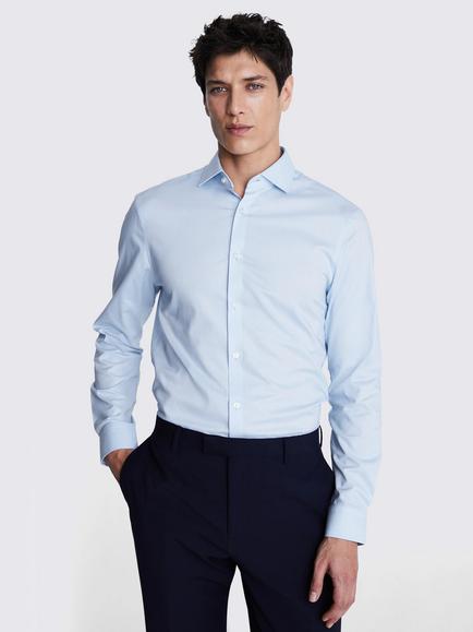 Moss Slim Fit Dobby Cotton Blend Stretch Shirt, Sky
