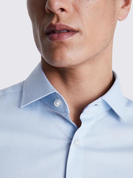 Moss Slim Fit Dobby Cotton Blend Stretch Shirt - view 2, Sky