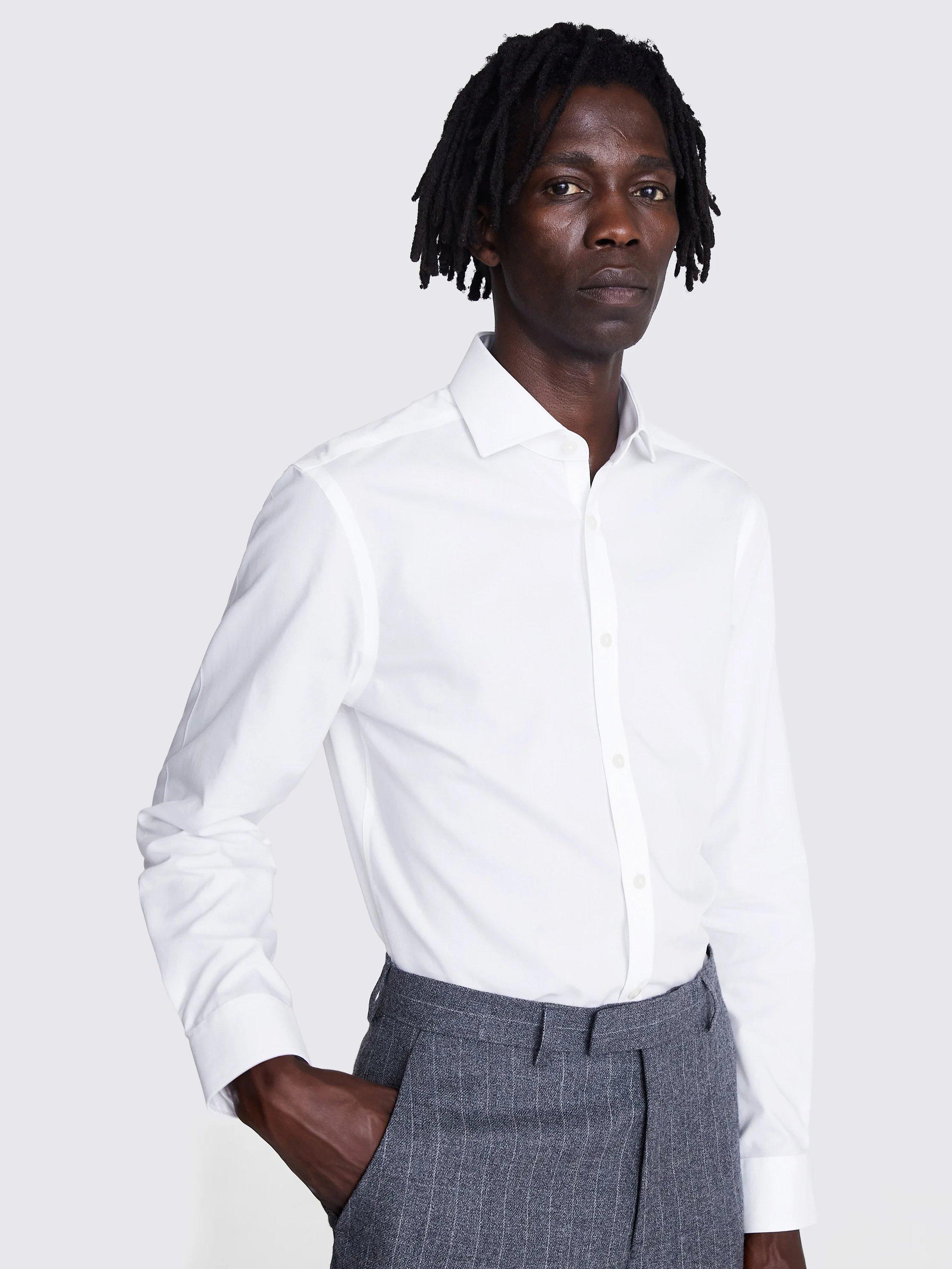 Moss Slim Fit Cotton Poplin Zero Iron Shirt, White