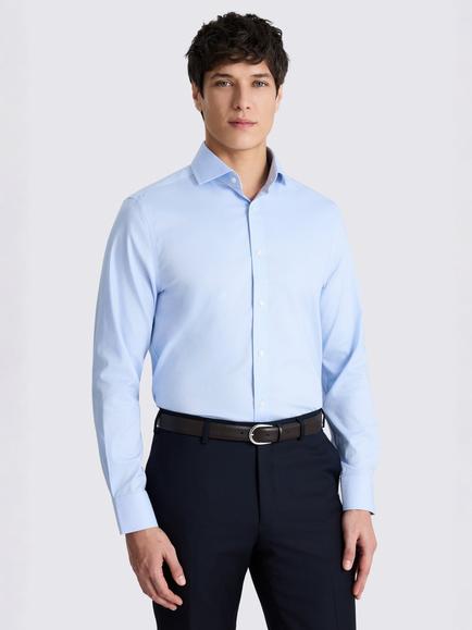 Moss Tailored Fit Cotton Blend Dobby Stretch Shirt, Sky