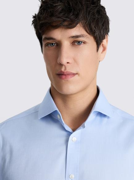Moss Tailored Fit Cotton Blend Dobby Stretch Shirt - view 2, Sky
