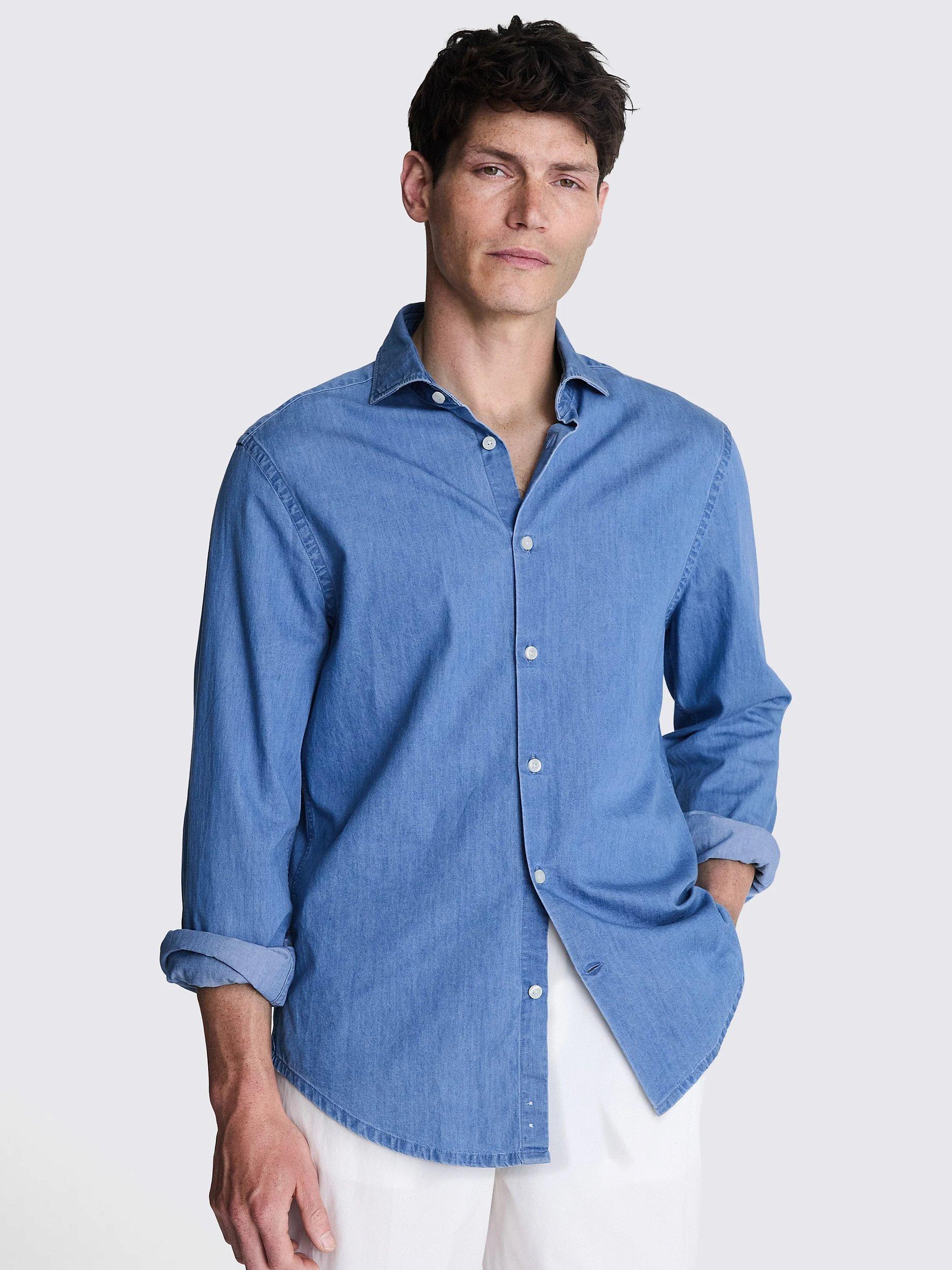 Moss Long Sleeve Denim Shirt, Blue, S