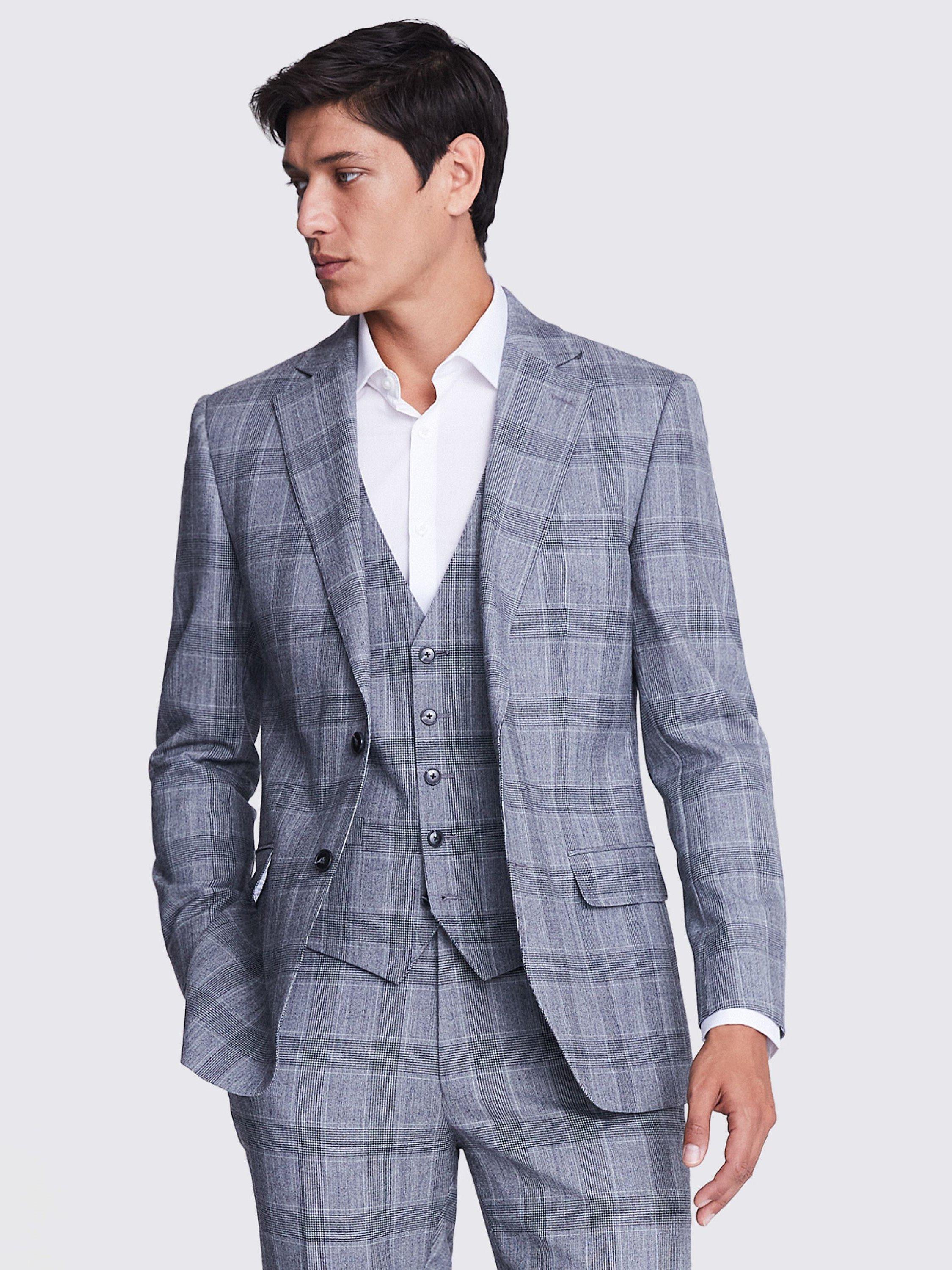 Moss Wool Blend Checked Tailored Fit Suit Jacket, Multi