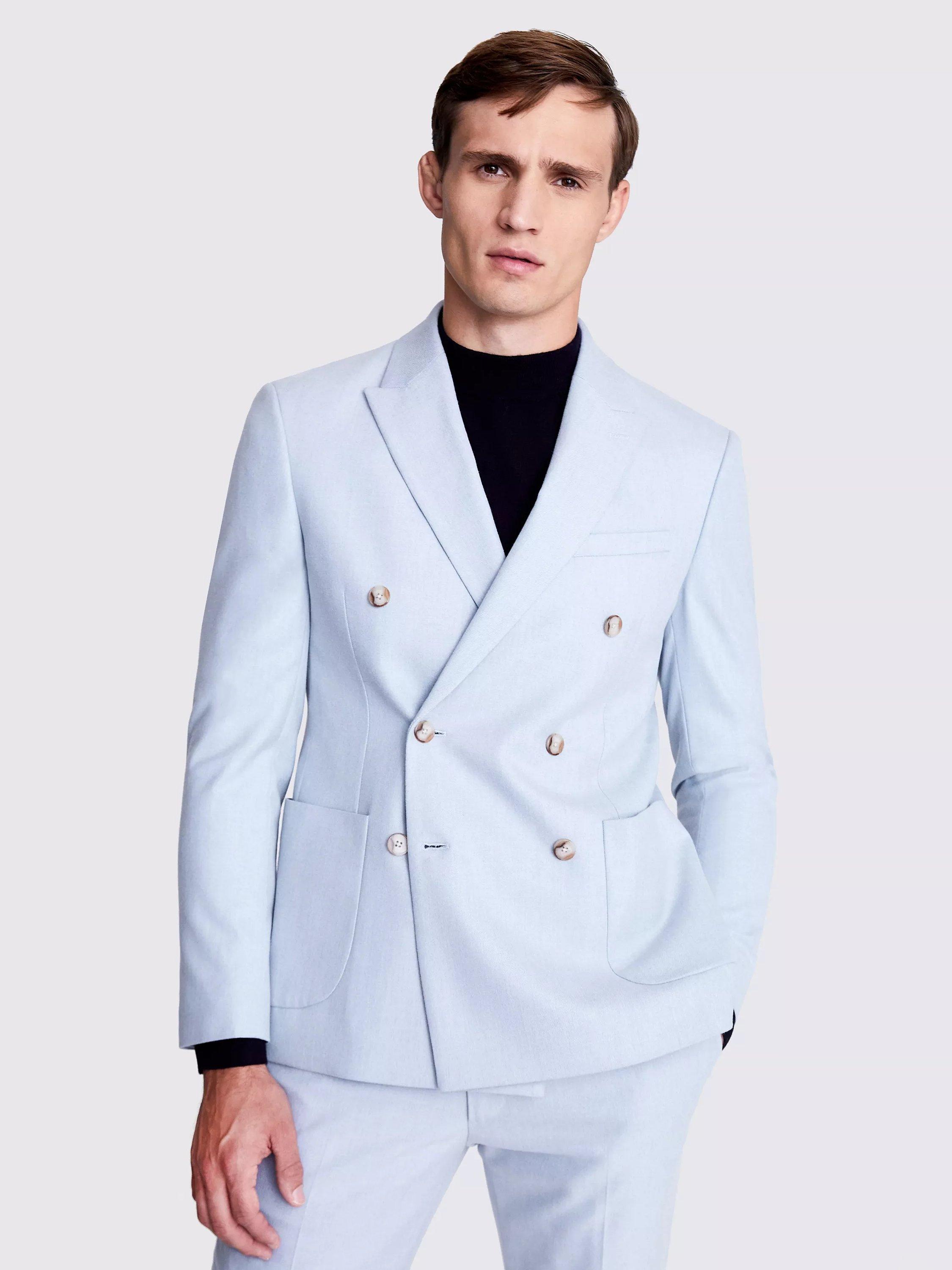 Moss Slim Fit Double Breasted Flannel Suit Jacket, Blue