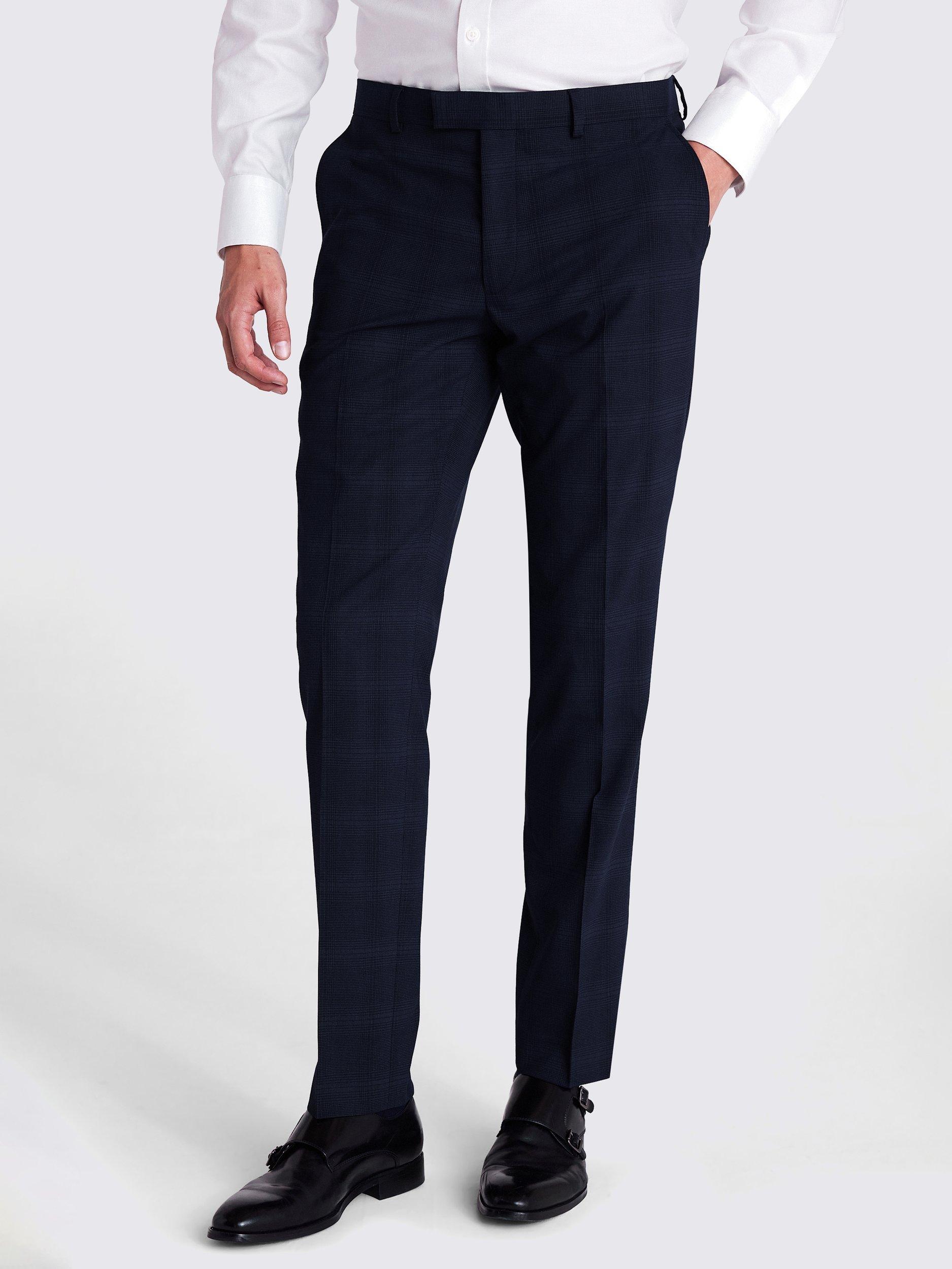 Product image 1 of 3, which shows Moss Slim Fit Check Suit Trousers, Navy, 34R