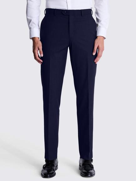 Moss Slim Fit Check Suit Trousers, Navy, Navy