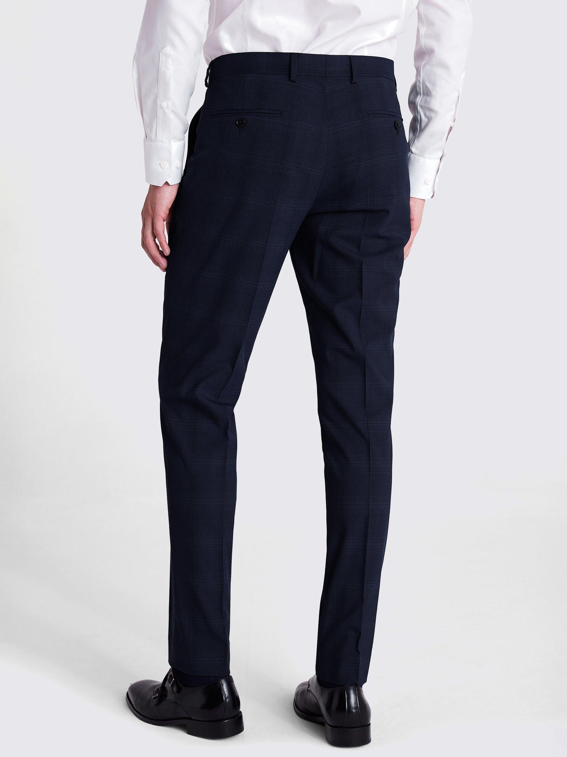 Product image 2 of 3, which shows Moss Slim Fit Check Suit Trousers, Navy, 34R