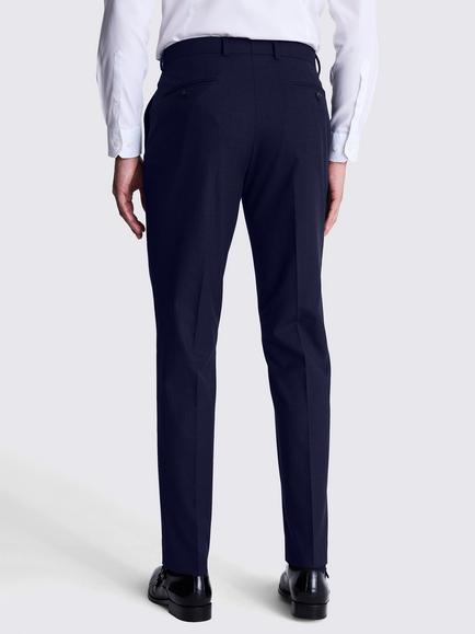Moss Slim Fit Check Suit Trousers, Navy - view 2, Navy
