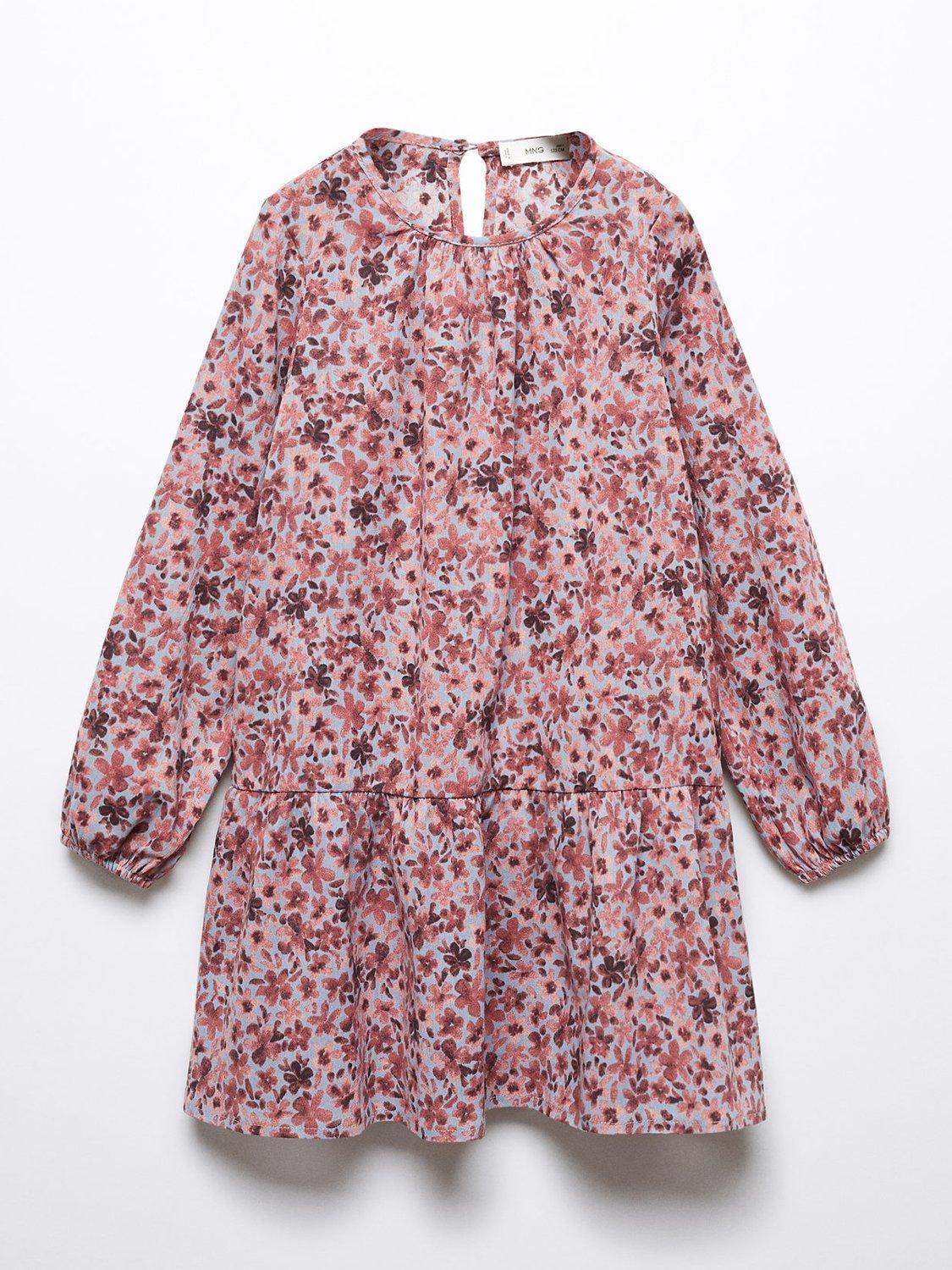Mango Kids' Maria Floral Cotton Dress, Pink/Multi