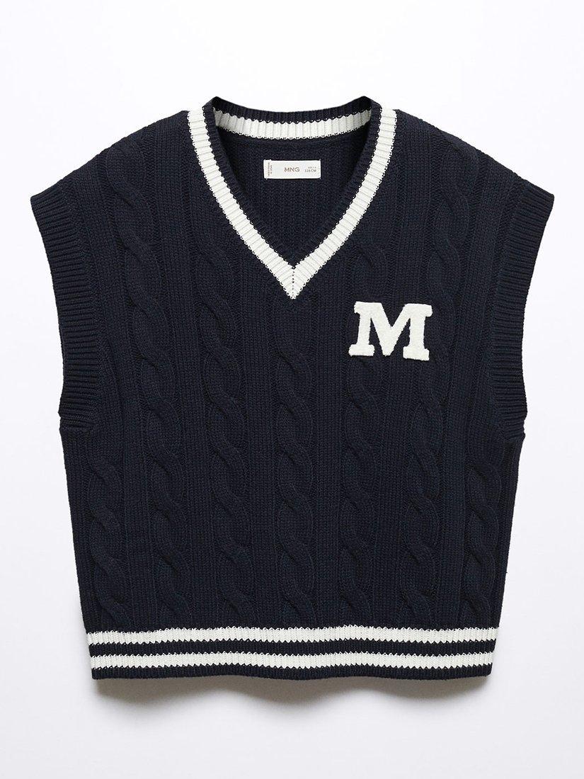 Mango Kids' Varsity Waiscoat Gilet, Navy