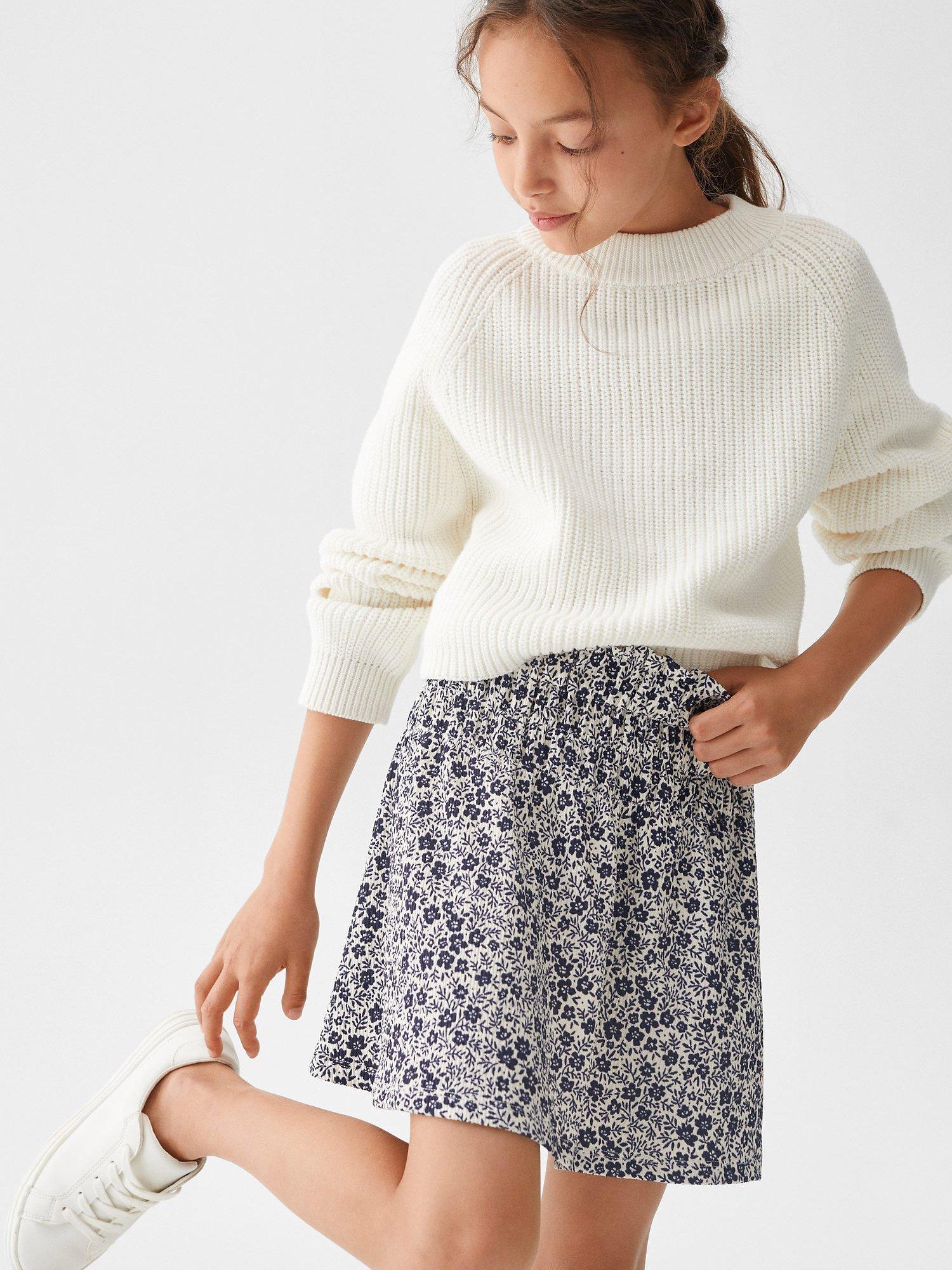 Mango Kids' Lisa Floral Print Skirt, Navy/White