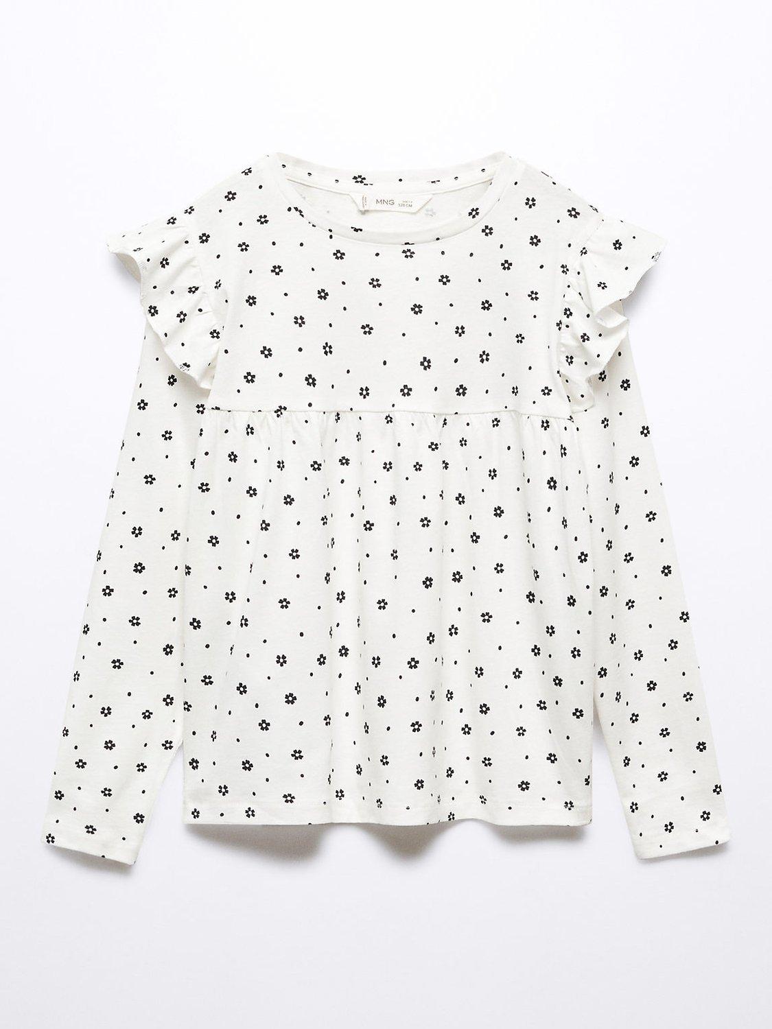 Mango Kids' Ale Cotton T-shirt With Ruffles, Natural White