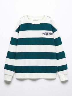 Mango Kids' Medford Stripe Sweatshirt, Dark Green, Dark Green