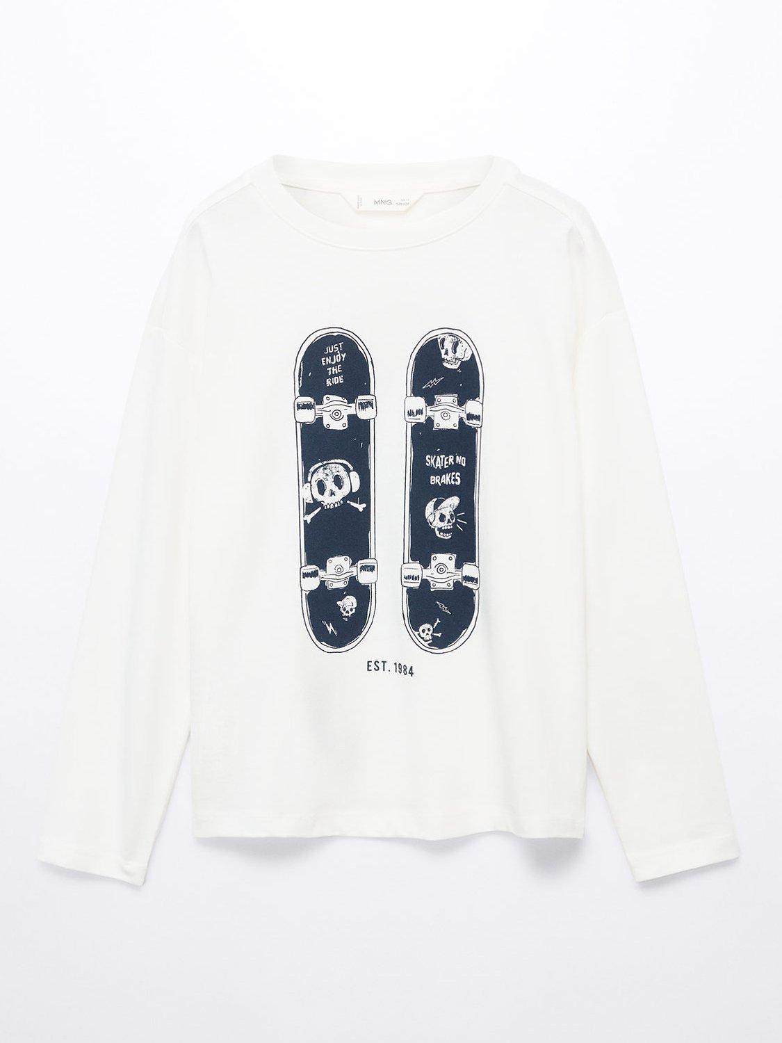 Product image 1 of 3, which shows Mango Kids' Spencer Skateboard Graphic T-Shirt, Natural White, 11-12 years