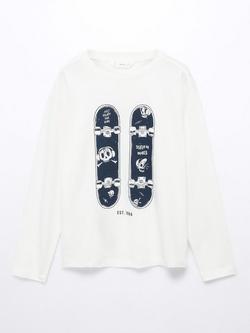 Mango Kids' Spencer Skateboard Graphic T-Shirt, Natural White, Natural White