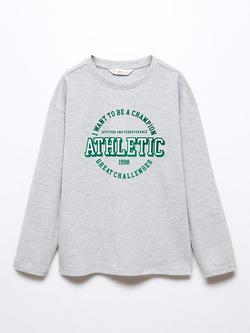 Mango Kids' Long Sleeve Champ T-shirt, Medium Grey, Medium Grey